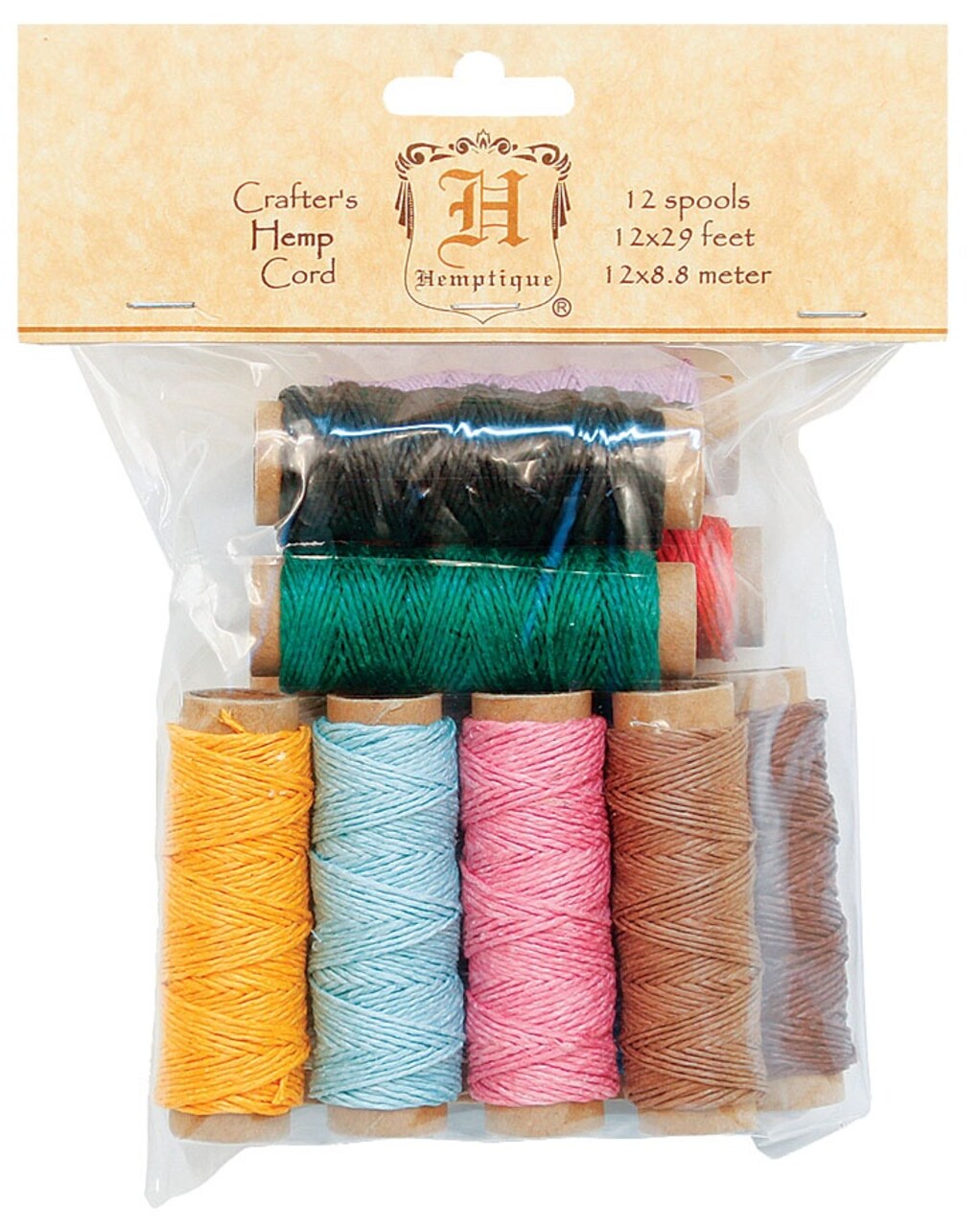 Hemptique Hemp Cord Mini Spools 10lb 29' 12/Pkg-Assorted Colors